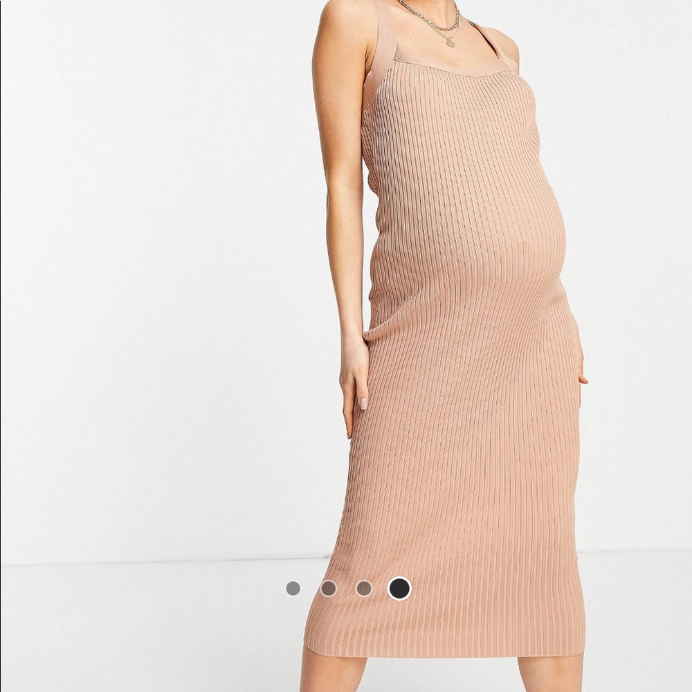 ASOS DESIGN Maternity knitted rib midi dress with
square neck in camel